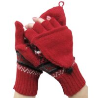 Women's Red Hand Knitted Glittens